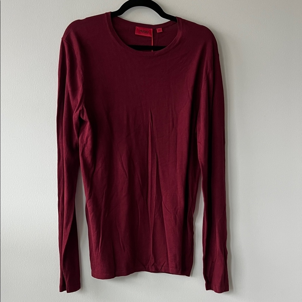 HUGO Deep Red Crew Neck Top